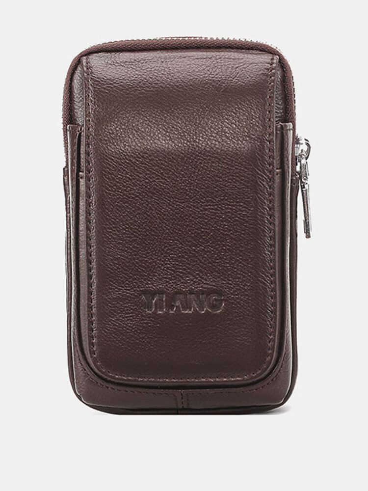 Men EDC Genuine Leather 6.5 Inch Retro Outdoor Waist Belt Bag