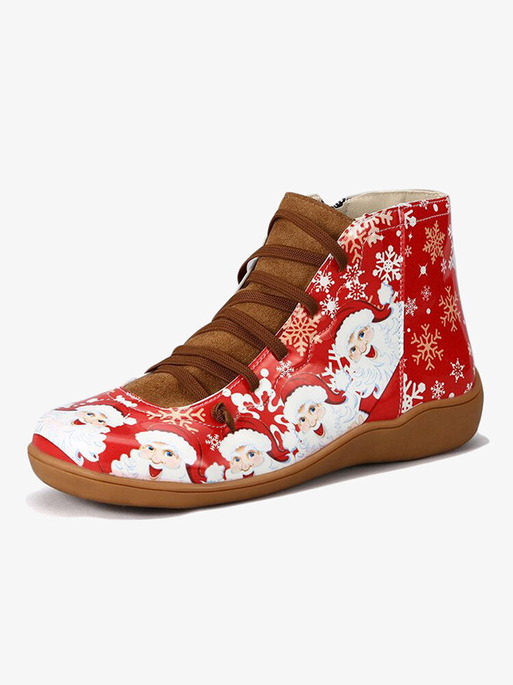 Women Fashion Christmas Pattern Slip Resiatant Ankle Boots