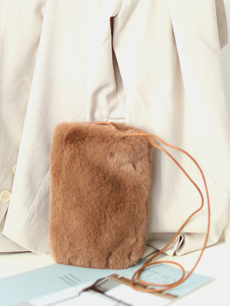 Women Plush Cute Solid Color Crossbody Bag Mini Bag Magnetic Clasp Closure Phone Bag Wallet