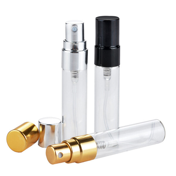

5 ML Empty Glass Perfume Bottle Refillable Aluminum Atomizer Protable Case, Gold;silver