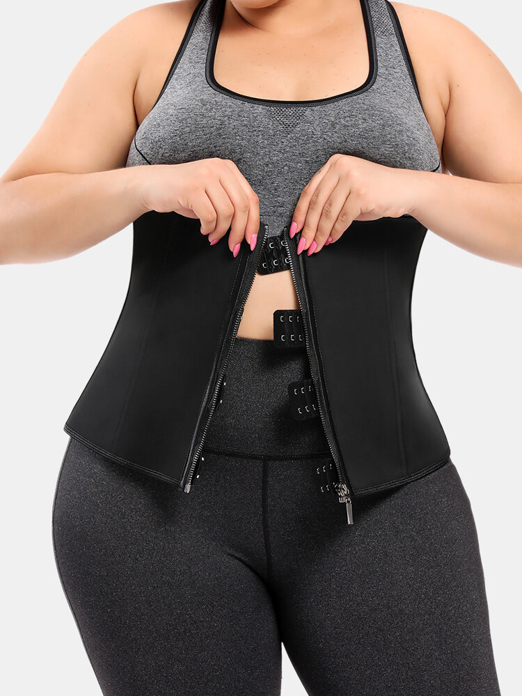 

Plus Size Women Waist Trainer Postpartum Recovery Belly Belt Zip Front Shapewear, Black