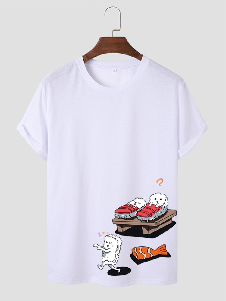 Mens Cartoon Sushi Printed Crew Neck Short Sleeve T-Shirts