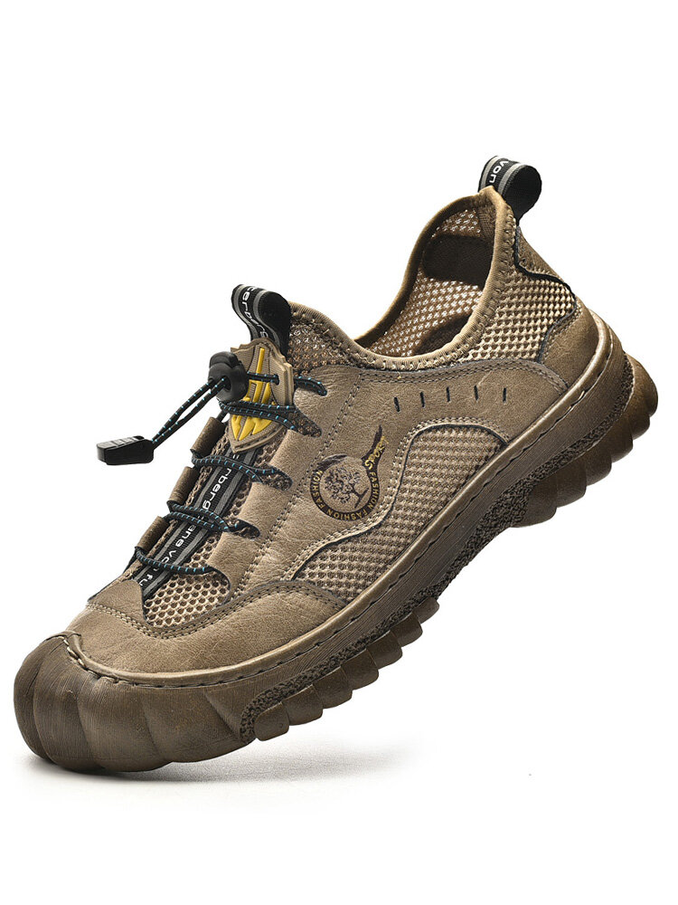 Hombres malla empalme transpirable al aire libre zapatos de senderismo anticolisión