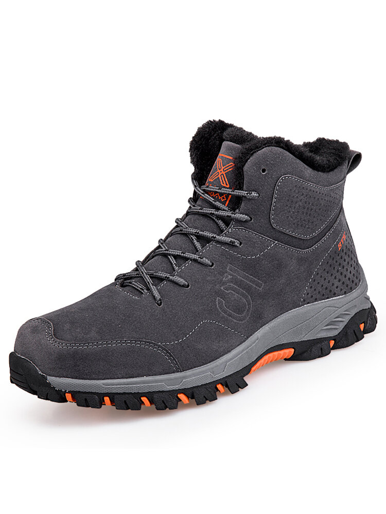 Men Outdoor Warm Plush Lining Slip Resistant Hiking Boots