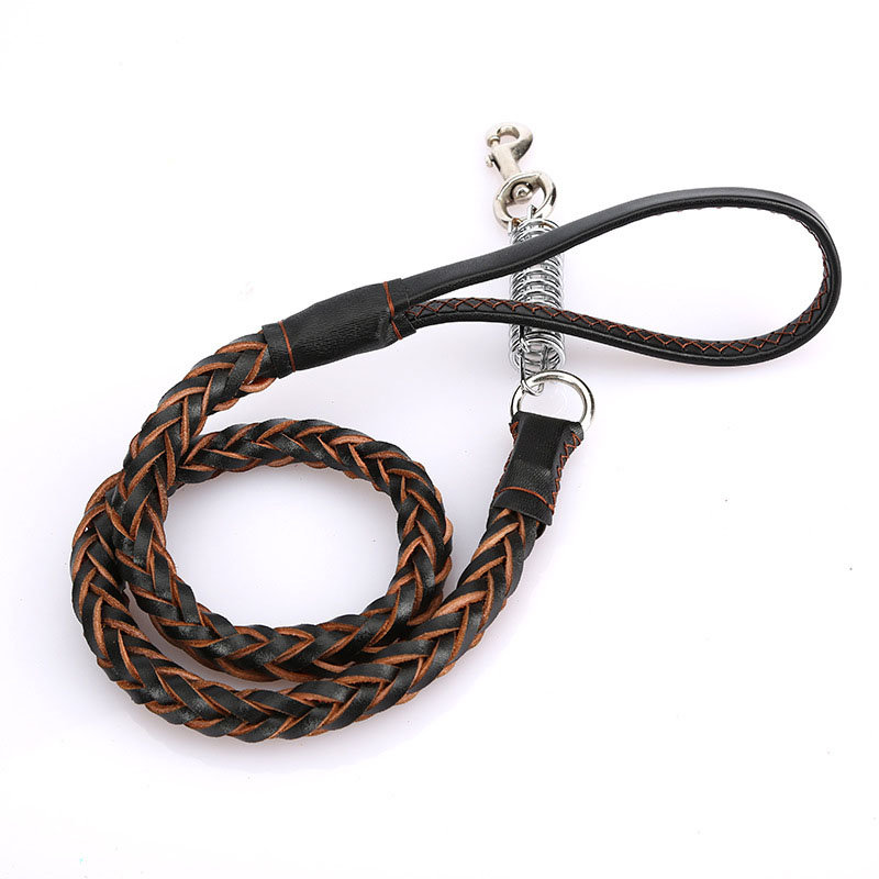 4 Colors Deluxe Leather Dog Lead Leash Pet Training Leather Leash For Medium Large Dog