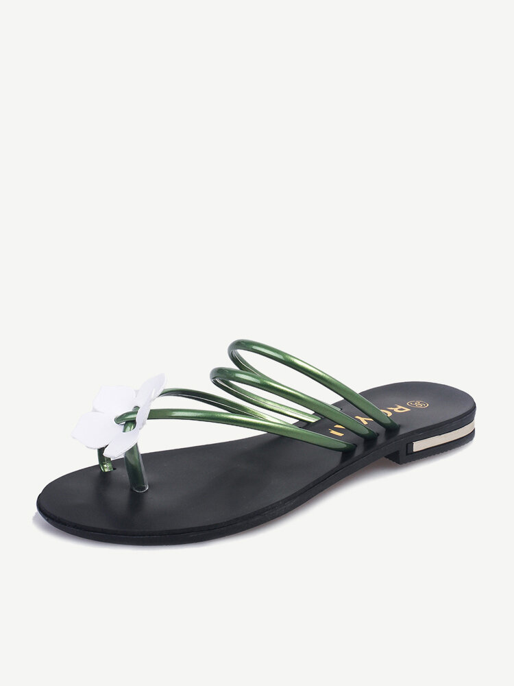 

Bohemia Flower Clip Toe Two Way Wearing Slip On Flat Flip Flops Gladiator Sandals, White;red;green;black;silver;gold