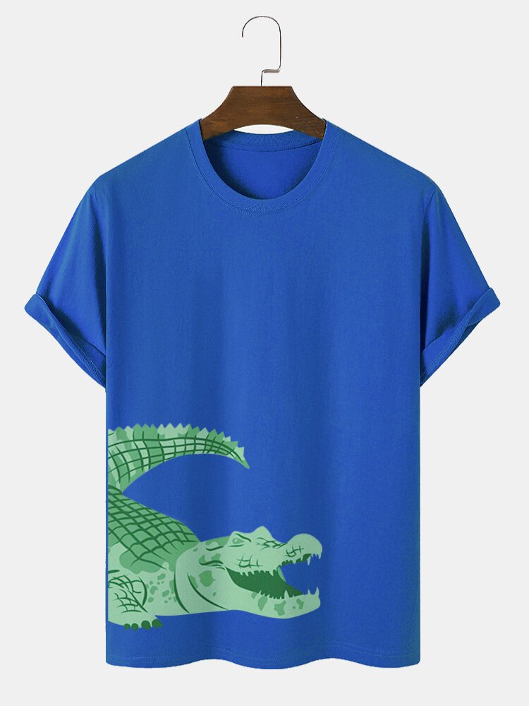 Mens Crocodile Hit Color Printed Short Sleeve T-Shirts