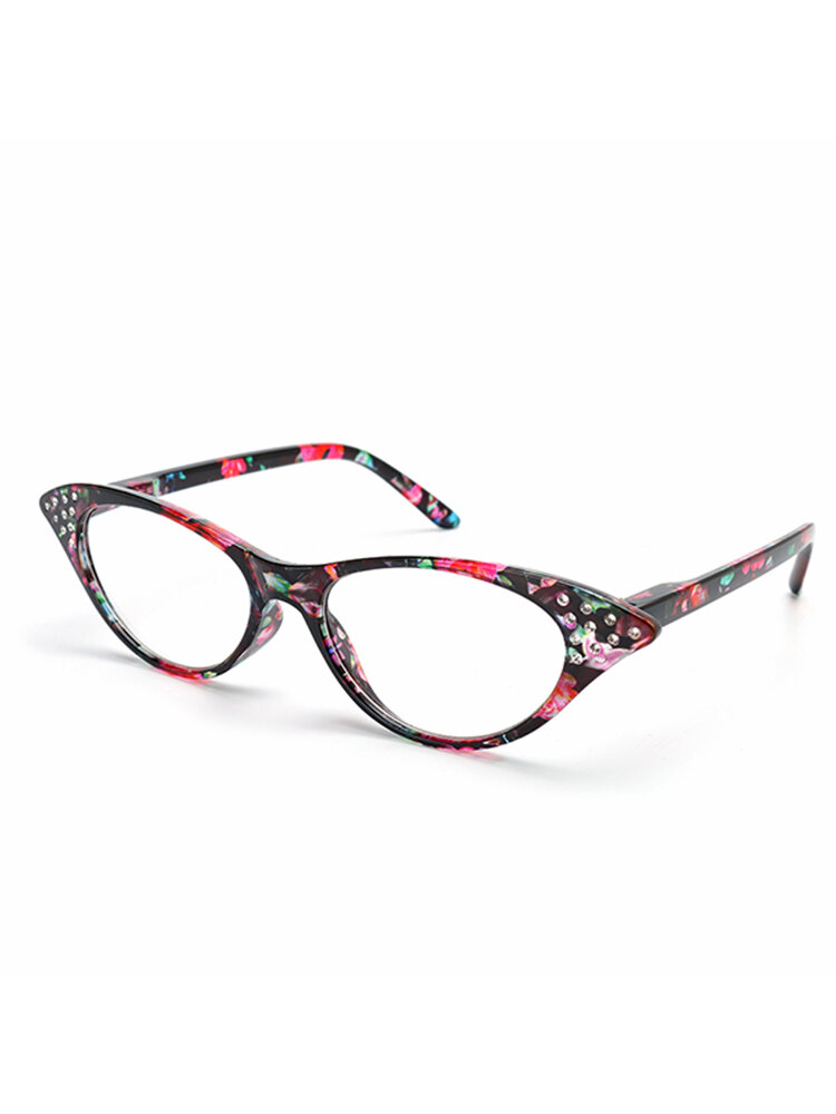 Women Cat Eye Style Diamond Spring Frame Legs Reading Glasses Colorful Diopter Presbyopic Glasses