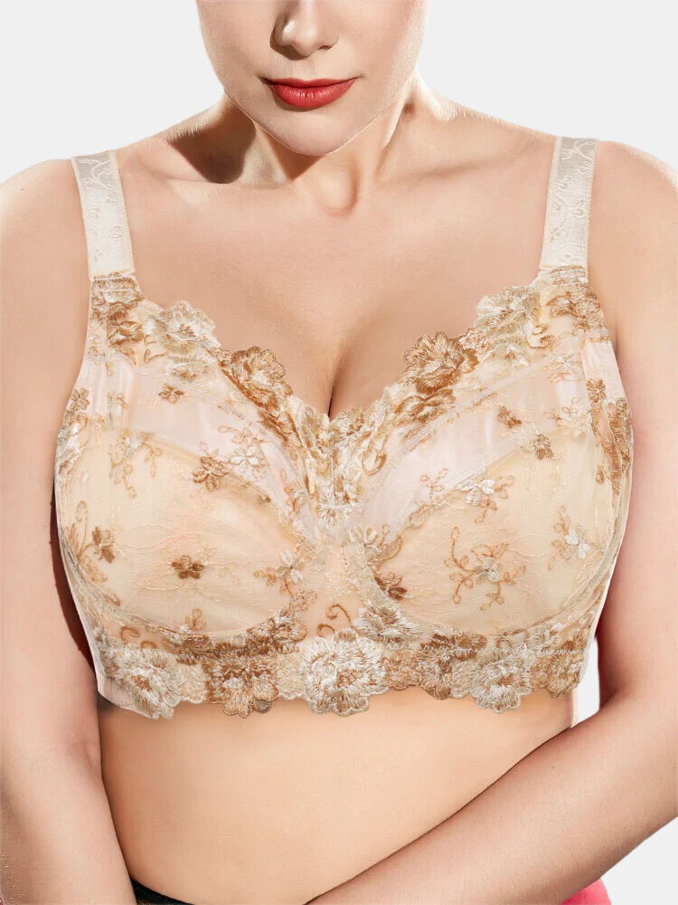 Plus Size Push Up Embroidery Lightly Lined Gather Bras