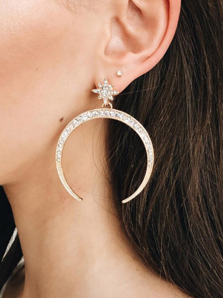 Retro Star And Moon Big Earrings Exaggerated Crescent Long Earrings Ladies Jewelry
