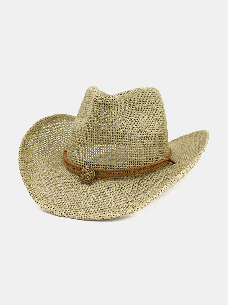 Men & Women Western Cowboy Straw Hat Bowler Hat Outdoor Beach Hat Sunscreen Sun Hat