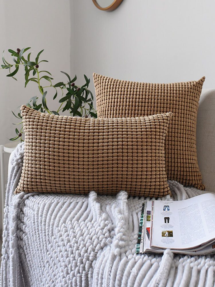 

Nordic Solid Color Corn Grain Corduroy Fabric Throw Pillowcases Soft Waist Cushion Cover Home Sofa