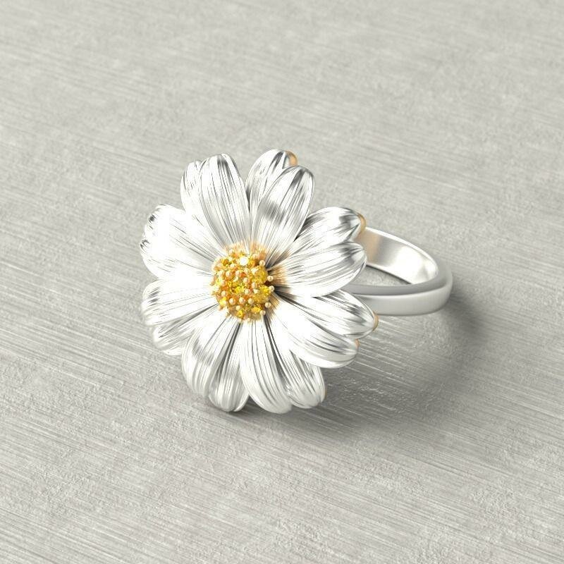 

Trendy Chrysanthemum Small Daisy Flower Women Rings Wild Small Fresh Diamond Mount Jewelry, White