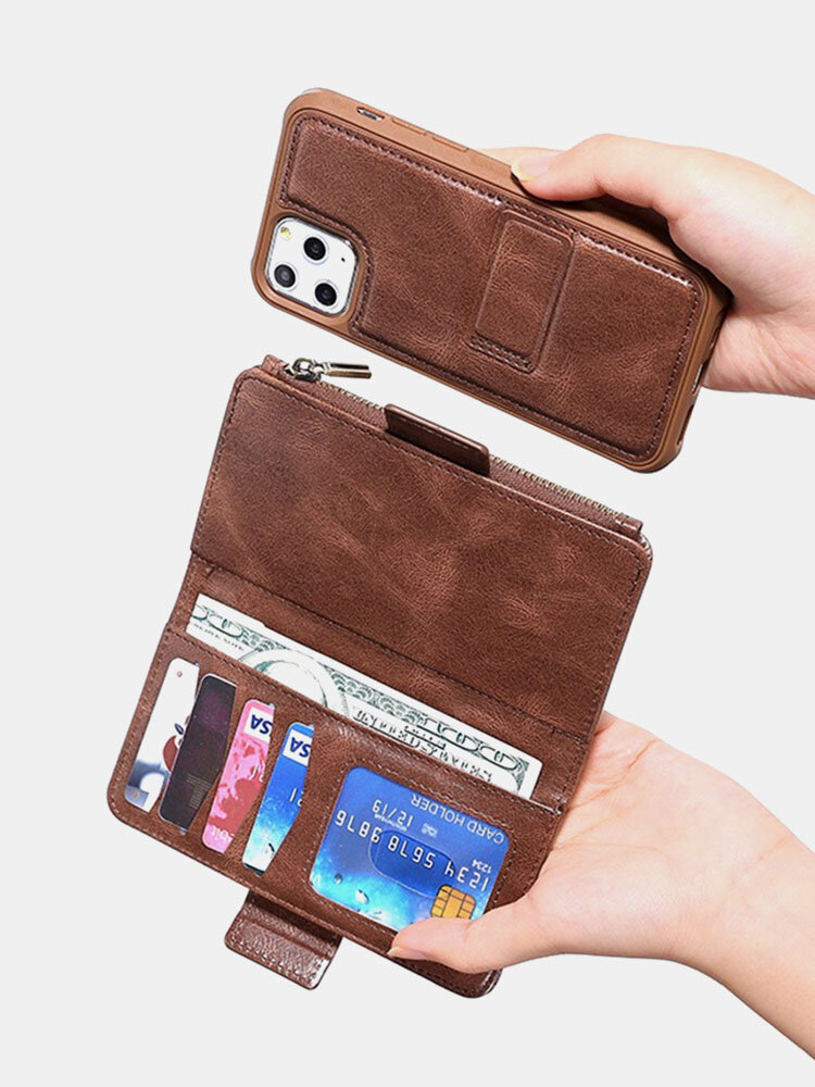 Women PU Leather Multifunction Money Clip Coin Purse Card Case Phone Bag