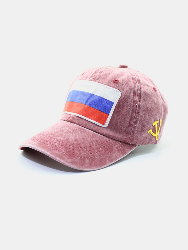 Men & Women Embroidered Russian Flag Washed Cotton Baseball Cap