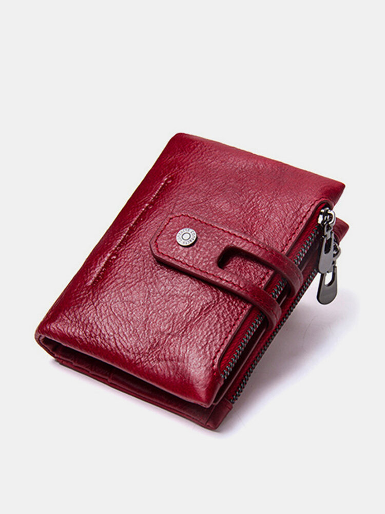 Women Retro Genuine Leather Multi-slots Bifold Small Short Wallets Card Holder Purse