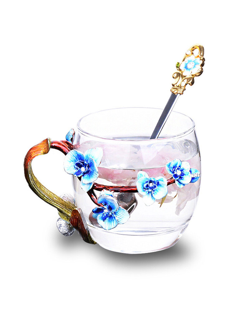 Enamel Glass Orchid Flower Tea Cup Coffee Cup Beer Mug Christmas Gift