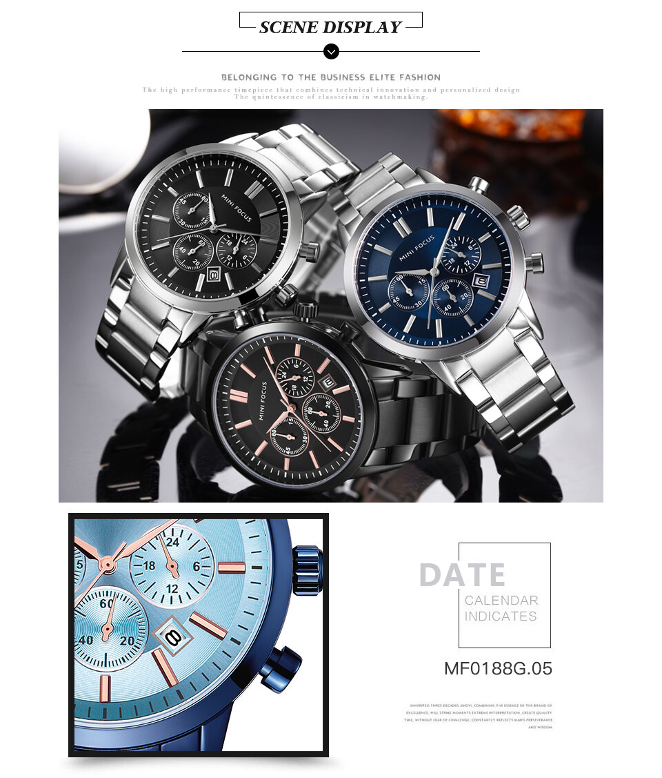 Business Style Calendar Stainless Steel Men Wrist Watch Quartz Watch