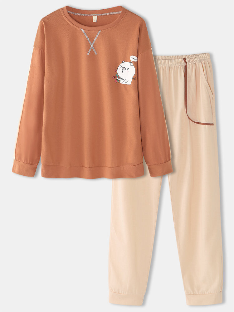 Women Cute Pig Long Sleeve Sweatshirt Loose Jogging Pants Home Lounge Pajamas Set