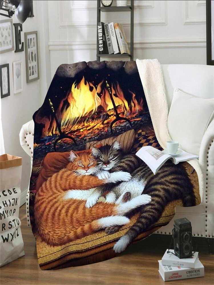 

Orange And Black Cat Pattern Blanket Coral Fleece Lunch Break Sofa Blanket Conditioning Blanket