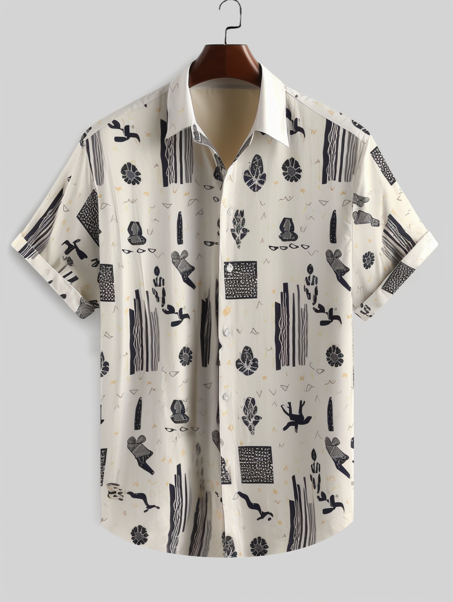 

Mens Abstract Print Lapel Button Up Short Sleeve Shirts, Apricot