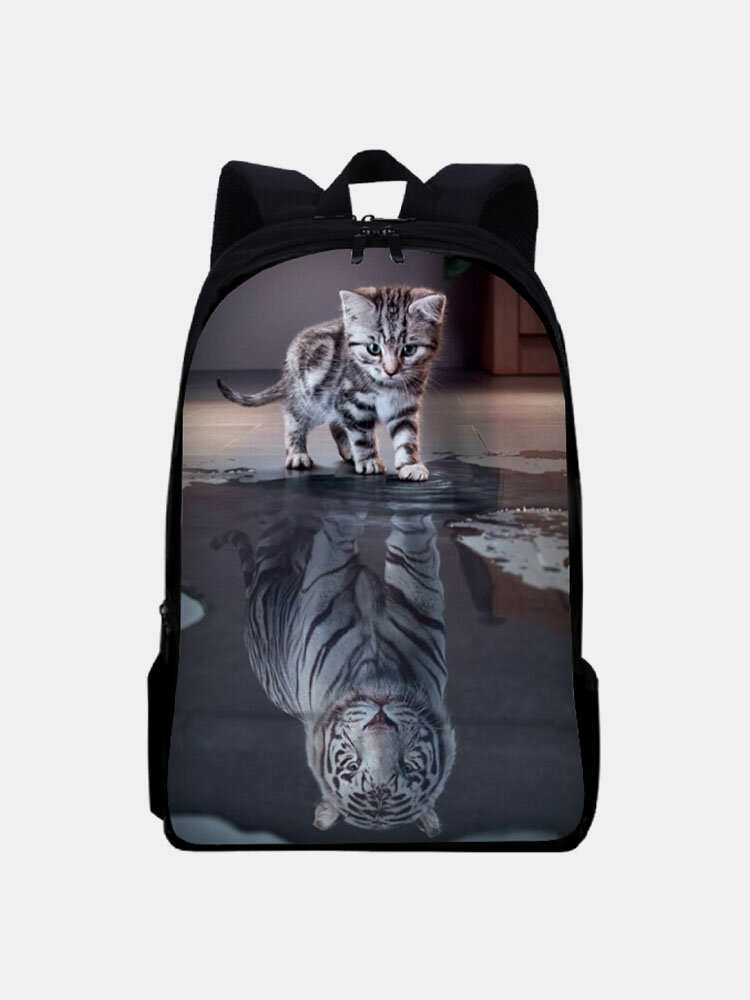 Women Men Inverted Image Cat Dog Pattern Printing Large Capacity Backpack