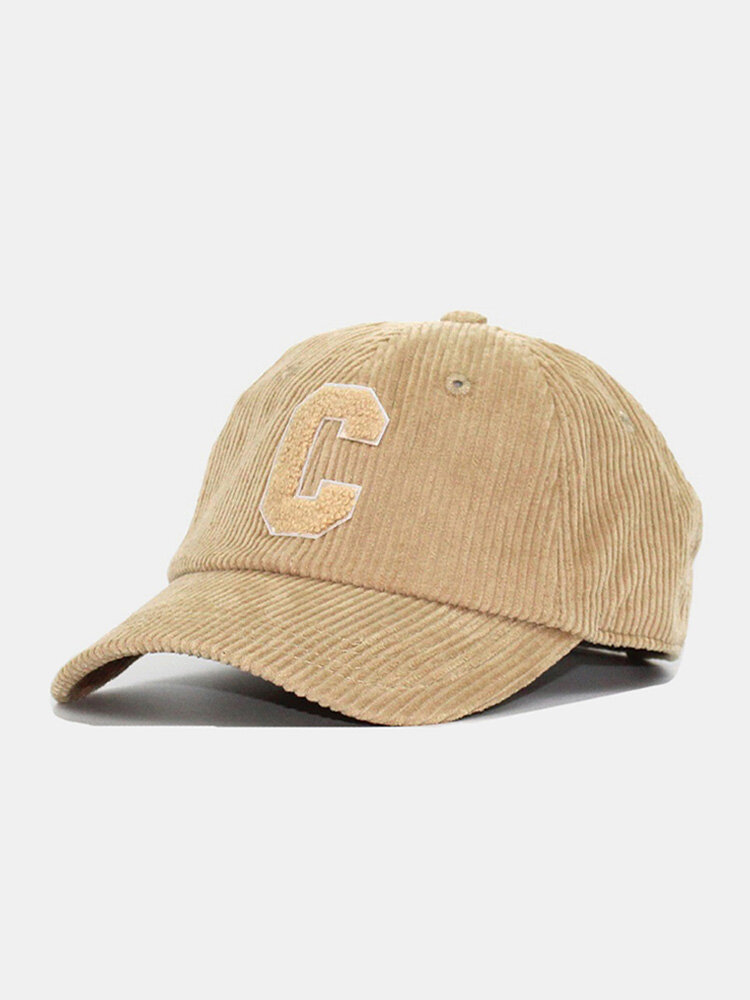 Unisex Corduroy Solid Color C Letter Embroidered Soft Top All-match Baseball Cap