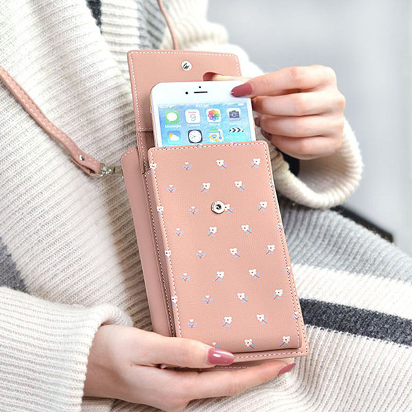 

Stylish 6.5inch Phone Bag 6 Card Slots Flower Pattern Flap Shoulder Bags Card Holder Wallet, Pink;blue;gray;black;cameo brown