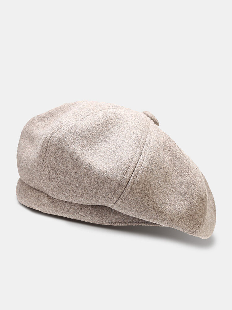 

Women Woolen Cloth Solid Color Patchwork All-match Simple Warmth Painter Hat Beret, Black;light gray;light brown