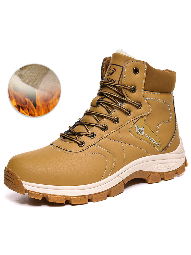 

Men Outdoor Warm Lined Slip Resistant Winter Hiking Boots, Yellow;black;brown;yellow(plush lining);black(plush lining);brown(plush lining)