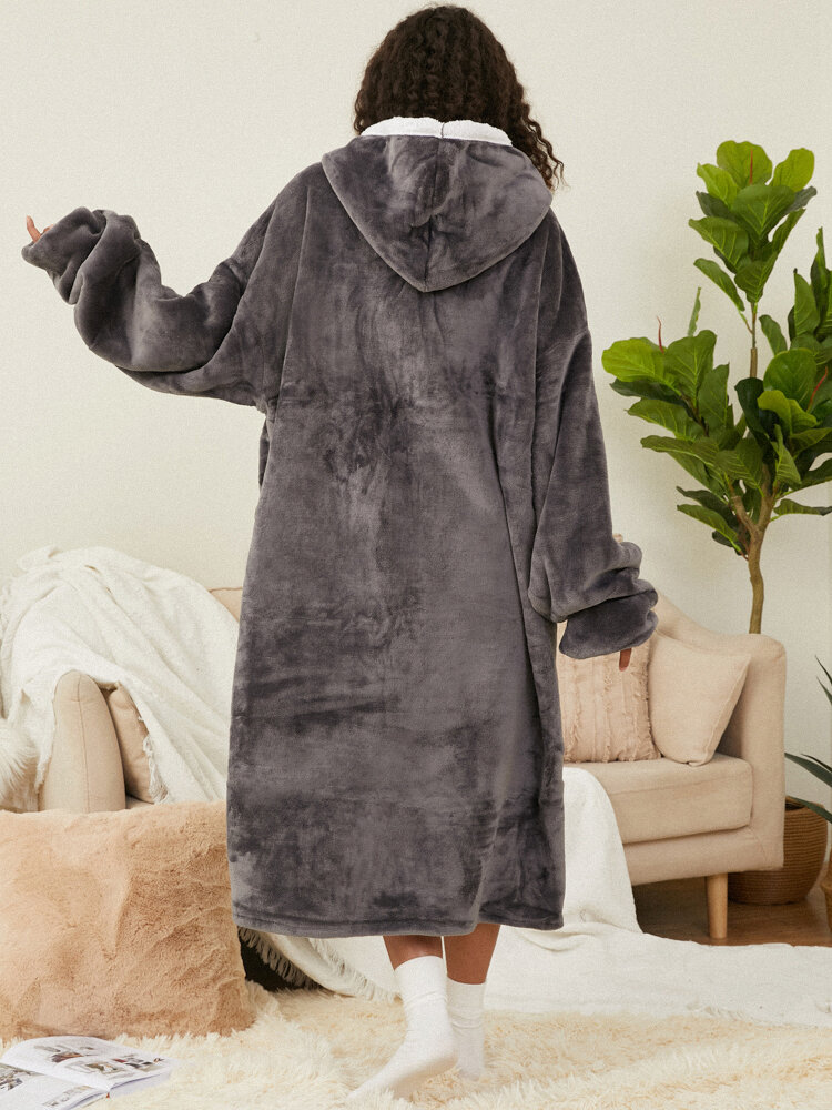 Women Fleece Lined Thick Oversized Longline Blanket Hoodie With Pocket