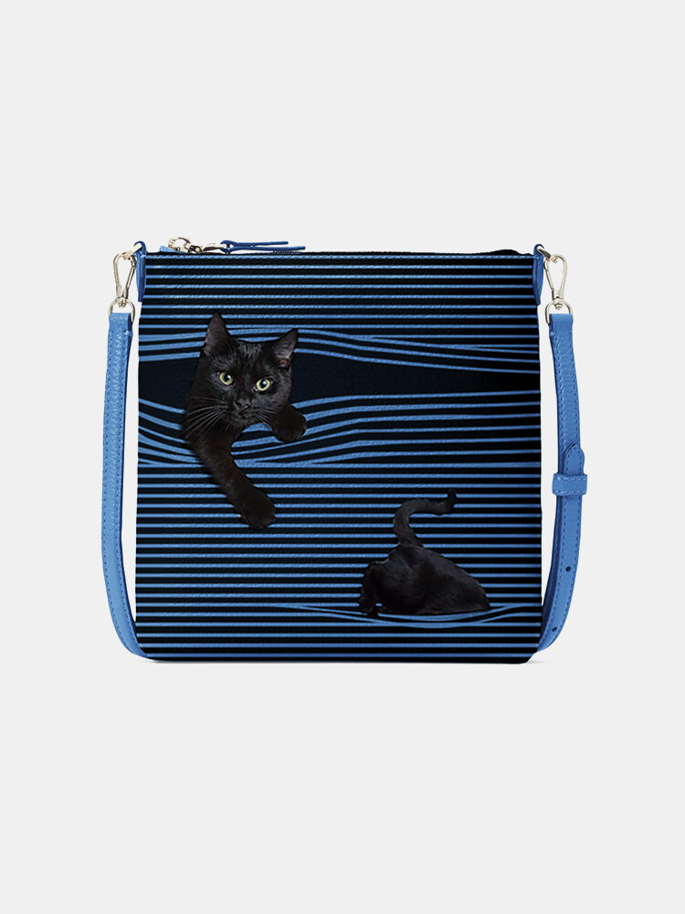 Women PU Leather Cat Striped 6.5 Inch Phone Bag Crossbody Bag
