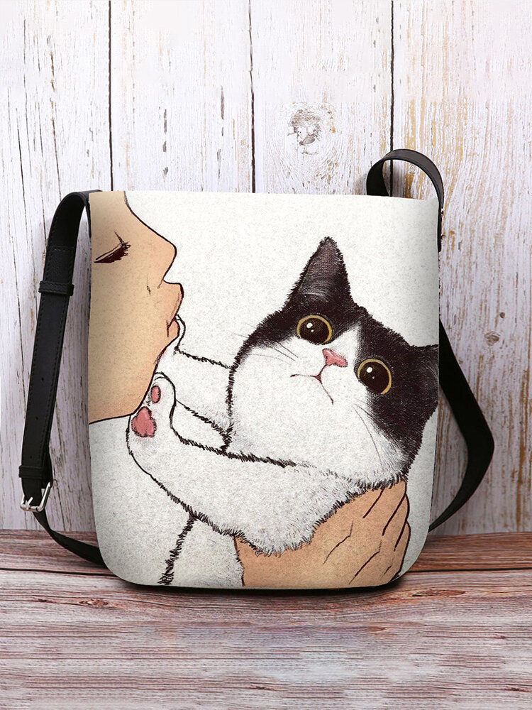 Women Cute Cat Pattern Print Crossbody Bag Shoulder Bag