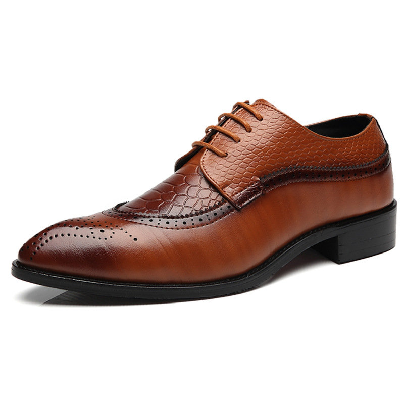 

Large Size Men's Modern Brogue Carved Classic Pointed Toe Dress Shoes, Brown;red wine;black