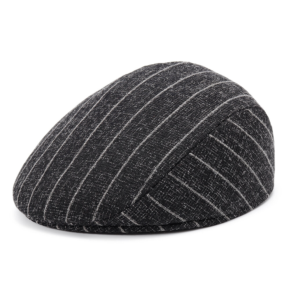 

Mens Winter Warm Flax Stripe Beret Cap Comfortable Casual Outdoor Home Forward Hat, Grey;black
