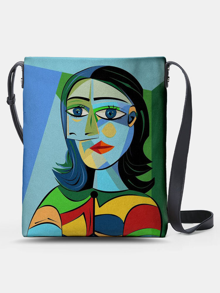 Casual Abstract Figure Pattern Print Zip Front Crossbody Bag Shoulder Bag