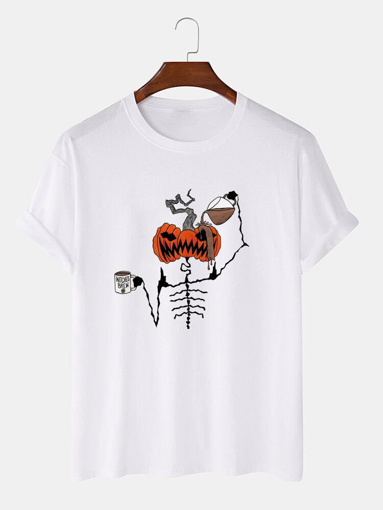 

Mens Halloween Funny Pumpkin Print Cotton Short Sleeve T-Shirts, Gray;pink;khaki;white;blue;dark gray;beige