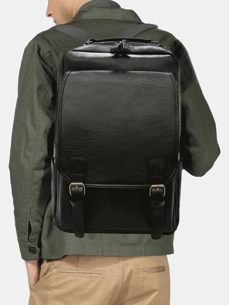 Men Vintage Business Waterproof PU Leather Large Capacity 15.6 Inch Laptop Bag Backpack