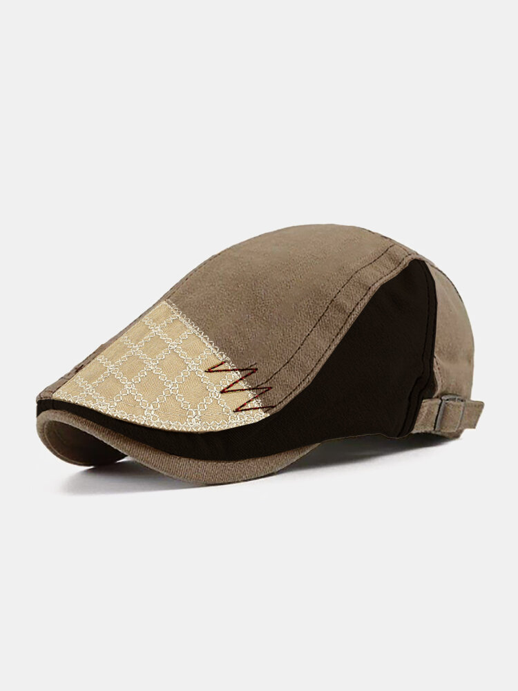 

Collrown Men Cotton Patchwork Contrast Color Stitching Casual Sunshade Berets, Light coffee