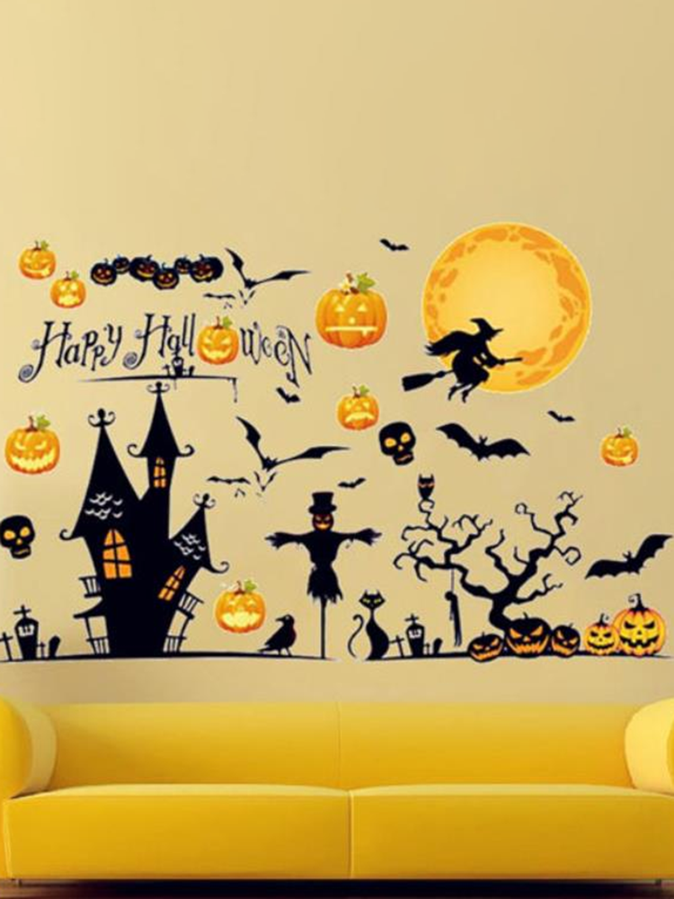 Halloween Pumpkin Removes Wall Stickers Living Room Bedroom Glass Window Background Decoration