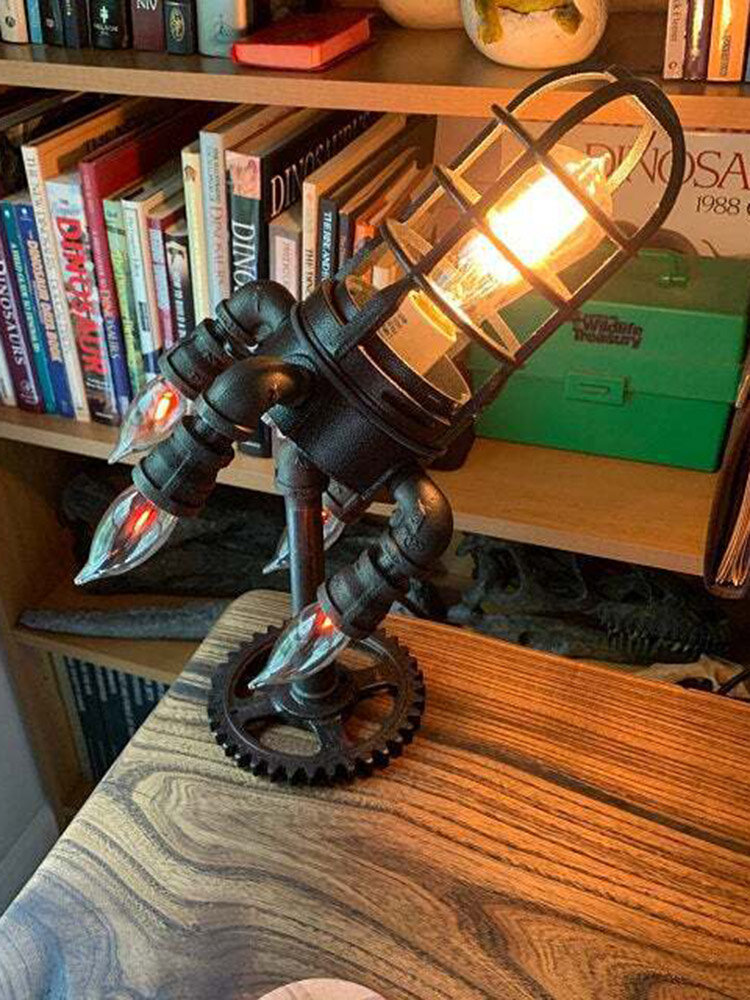 

1 PC Vintage Steampunk Rocket Lamp Cool LED Table Nightlight LampHome Office Desk Decoration Crafts Father's Day