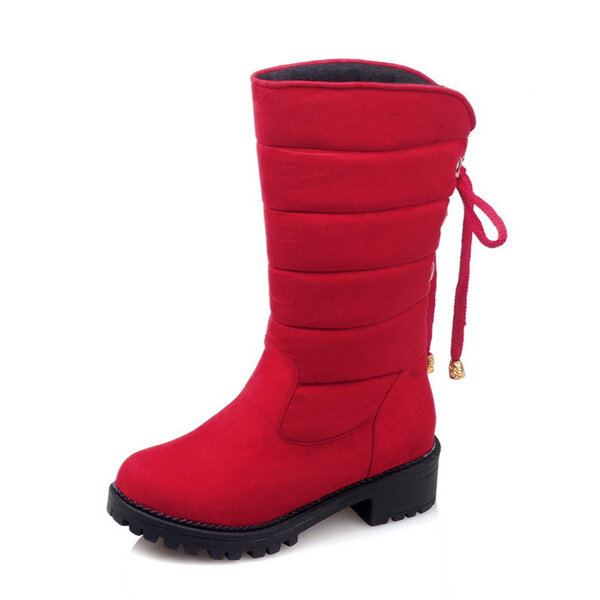 Big Size Warm Lace Mid Calf Square Heel Snow Boots For Women