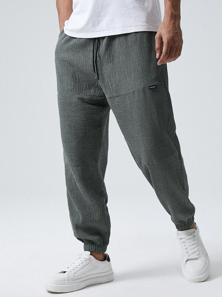 Cintura con cordón en contraste texturizado para hombre con puños sueltos Pantalones