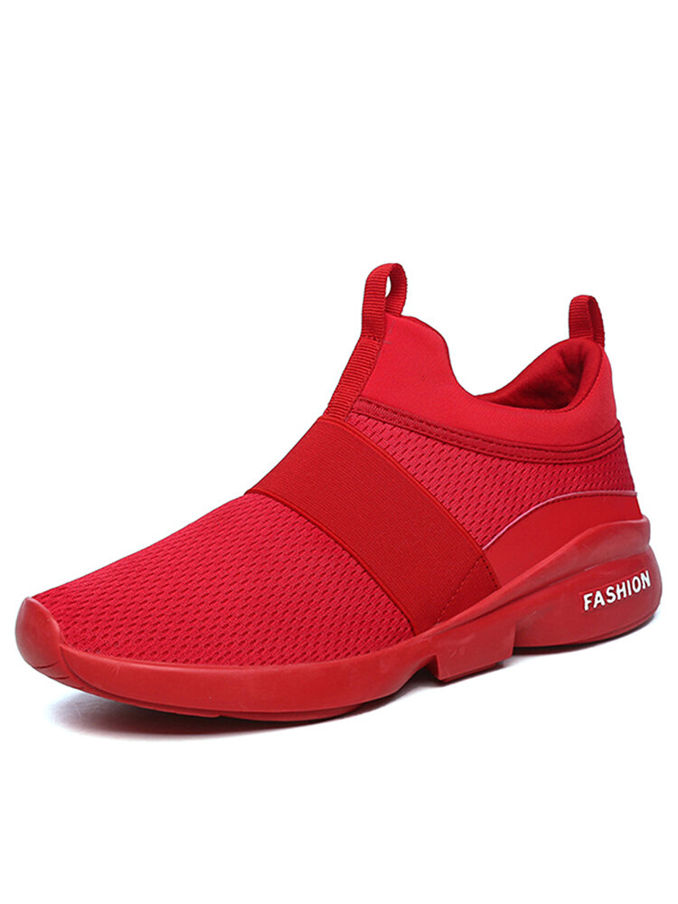 Men Elastic Band Portable Slip On Running Shoes Light Casual Sneakers