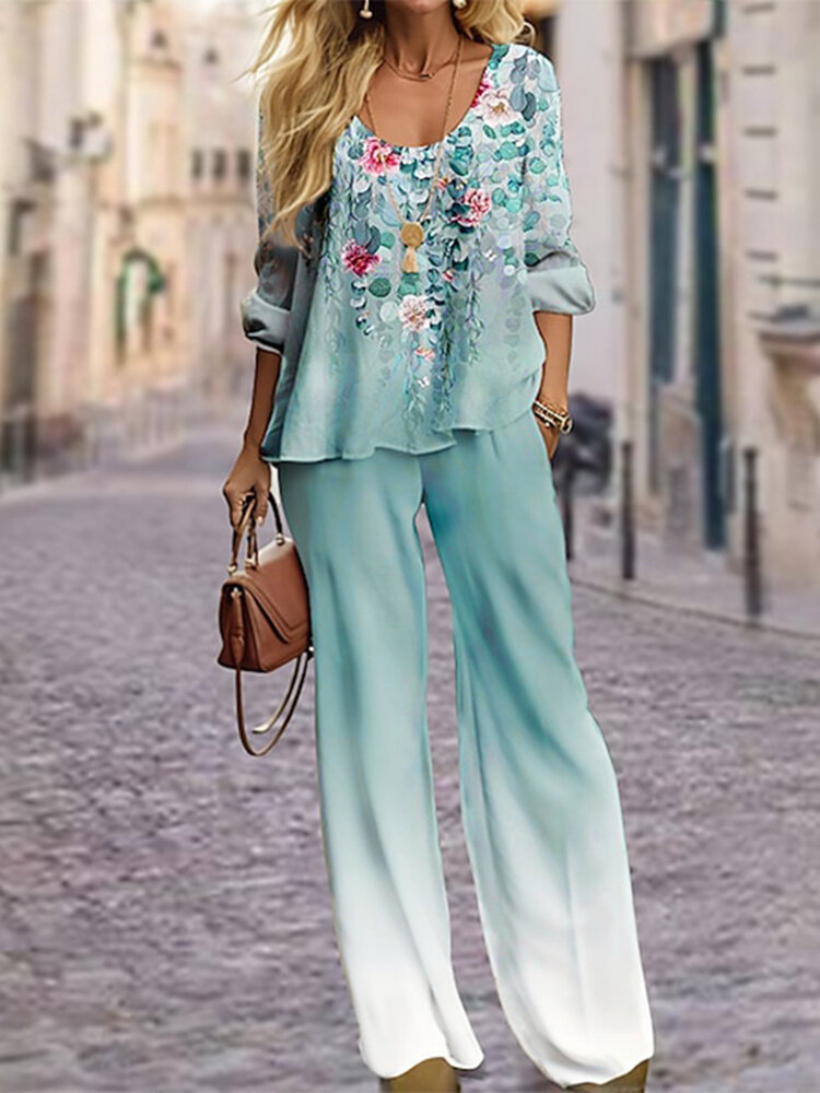 Женские широкие брюки с цветочным принтом омбре Брюки Повседневная одежда