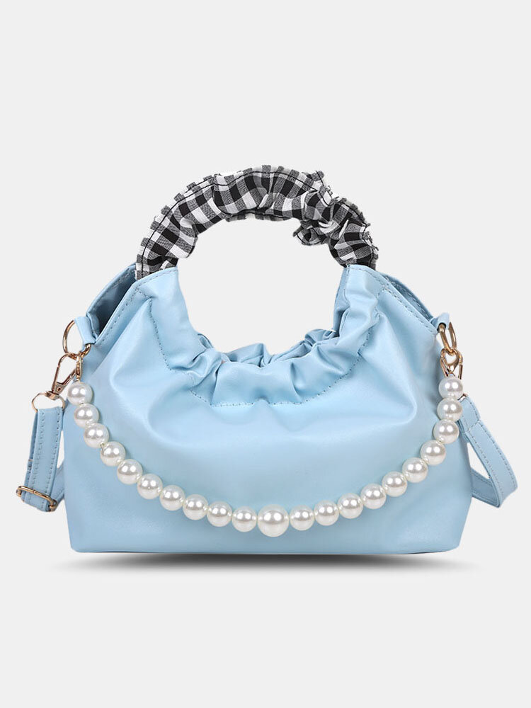 

Pearls Pleated Pocket Design Wearable Bottom Exquisite Hardware Detachable Shoulder Strap Underarm Bag Handbag, White;blue;black;pink