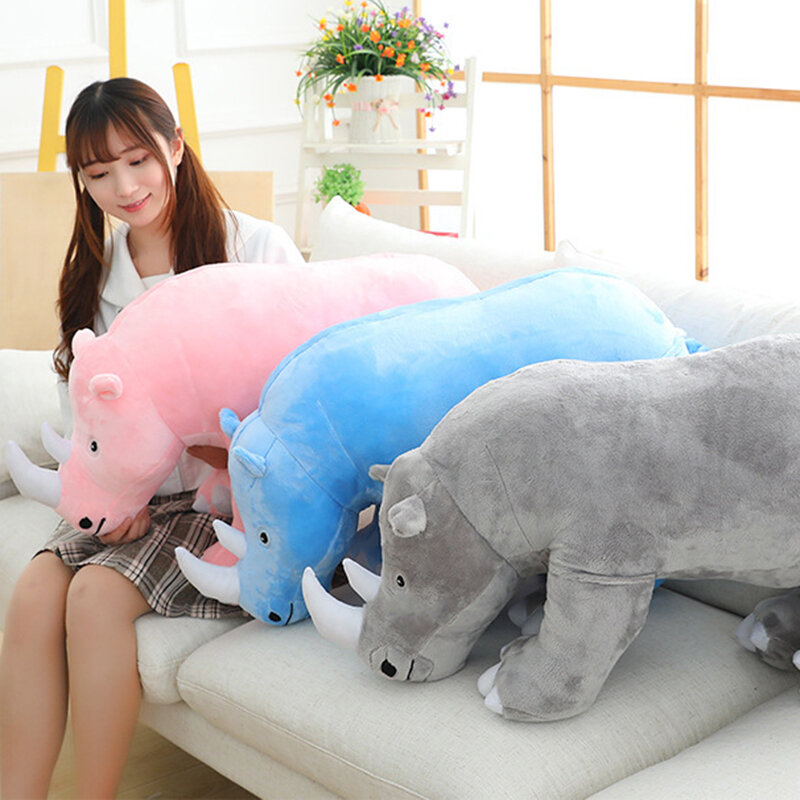 

Big Plush Rhinoceros Toys Lifelike Stuffed Animal Pillow Zoo Dolls Baby Cushion Rhino Plush Toys, Grey;pink;blue