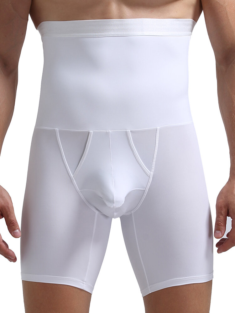 Calcinha masculina de cintura alta skinny bolsa sexy modeladora fina barriga para controle corporal cueca de compressão