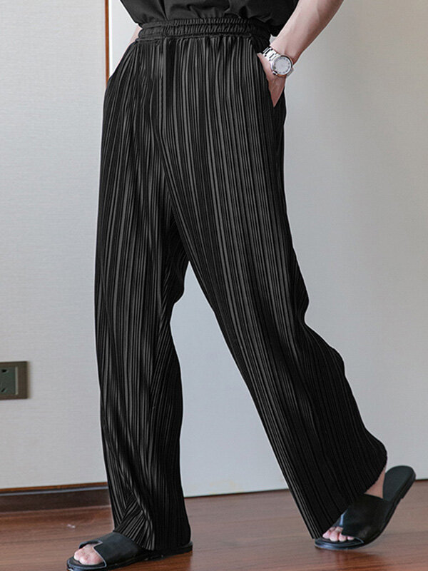 Mens Textured Striped Straight Loose Fit Pants