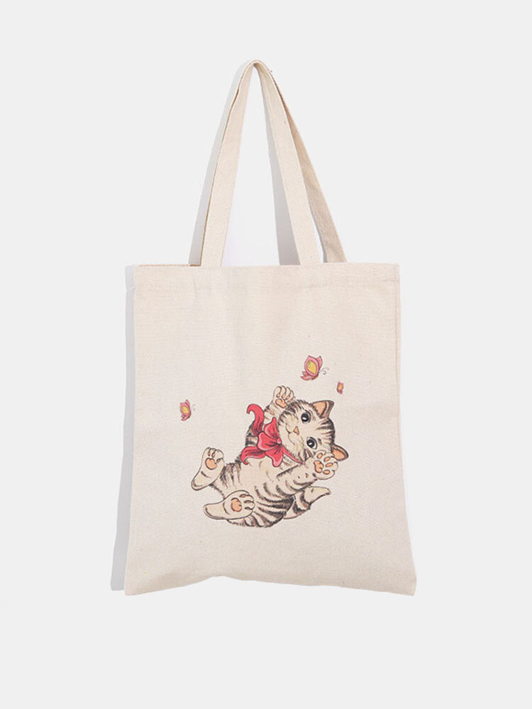 Women Print Cat Pattern Shoulder Bag Casual Shopping Bag
